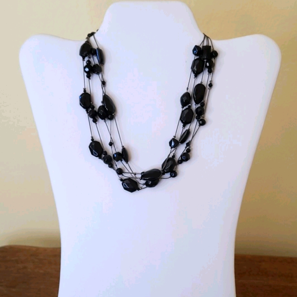 LC Lauren Conrad Black Beaded 5 Strand Necklace